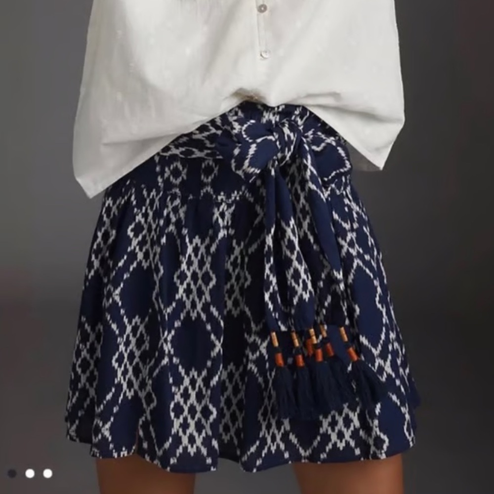 Anthropologie Rimbaud Tie Waist Skirt Navy Blue & White Size XS